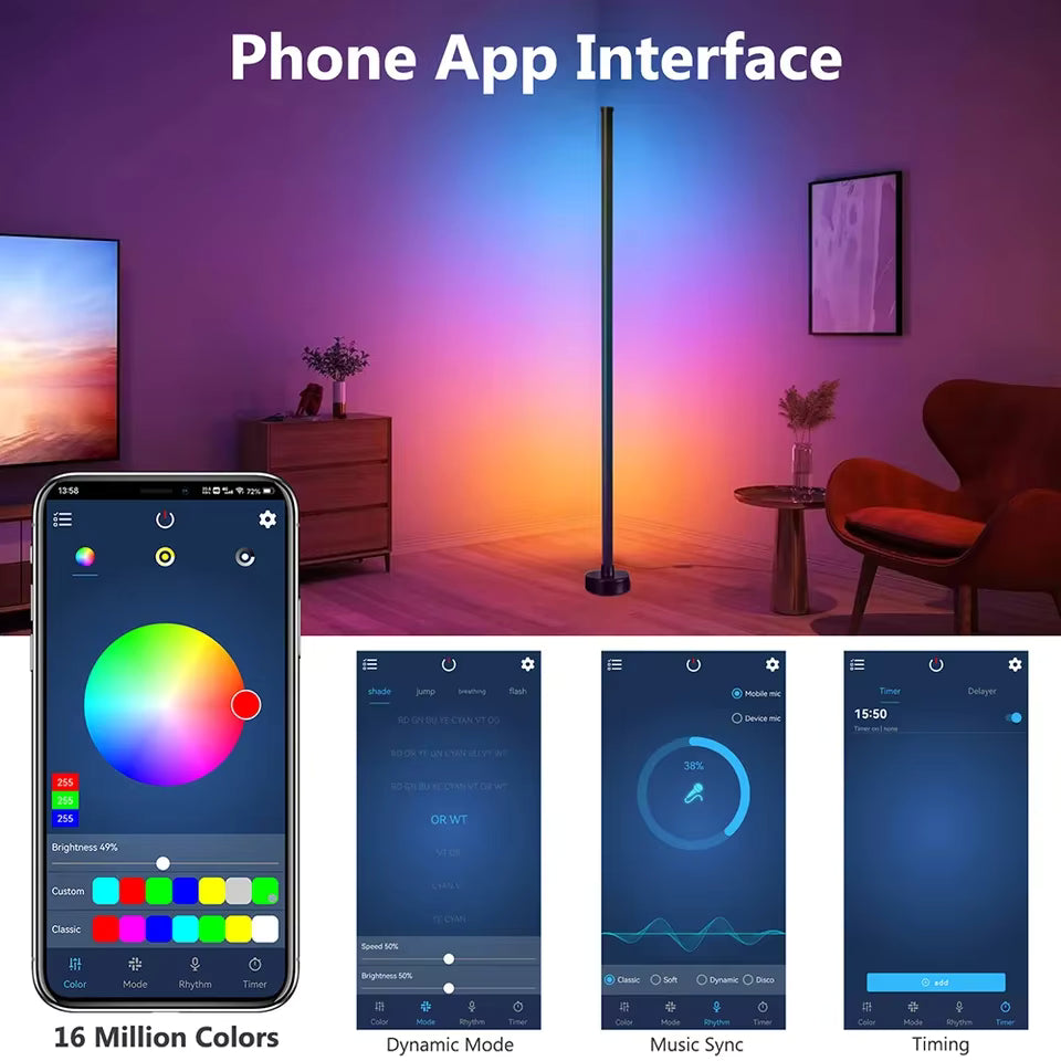 HOMEFISH Smart LED Floor Lamp RGB Remote APP Control Music Sync Corner Lighting Timer Modern Mood Standing Lamp for Living Room