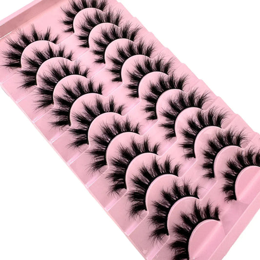 10Pairs Fluffy Artificial Mink Eyelashes Slim Thick Curling 3D Manga Lashes - Durable False Eyelashes for Eye Makeup
