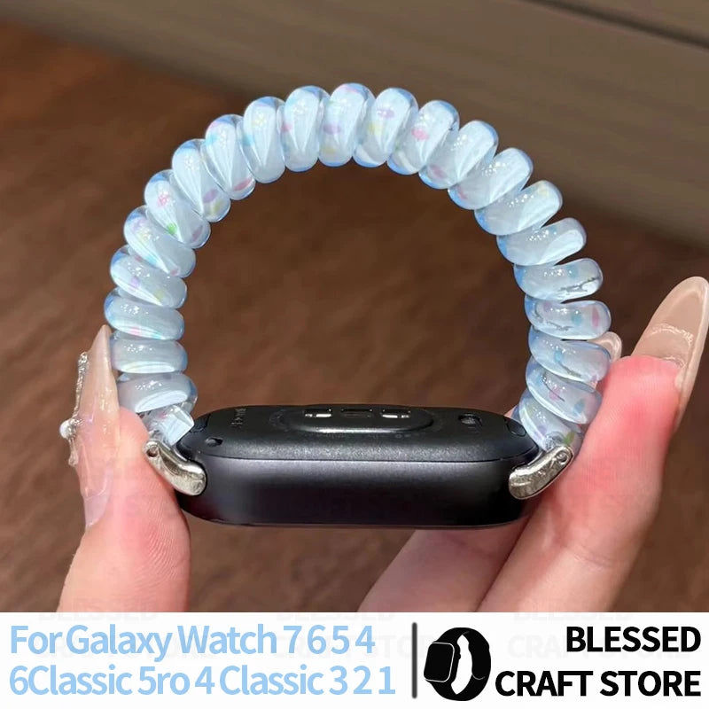 Elegant Spring Coil Wristband for Galaxy Watch 9 40mm 7654FE Ladies Clear TPU Cute Replacement Watch Strap for Garmin 18 20 22mm