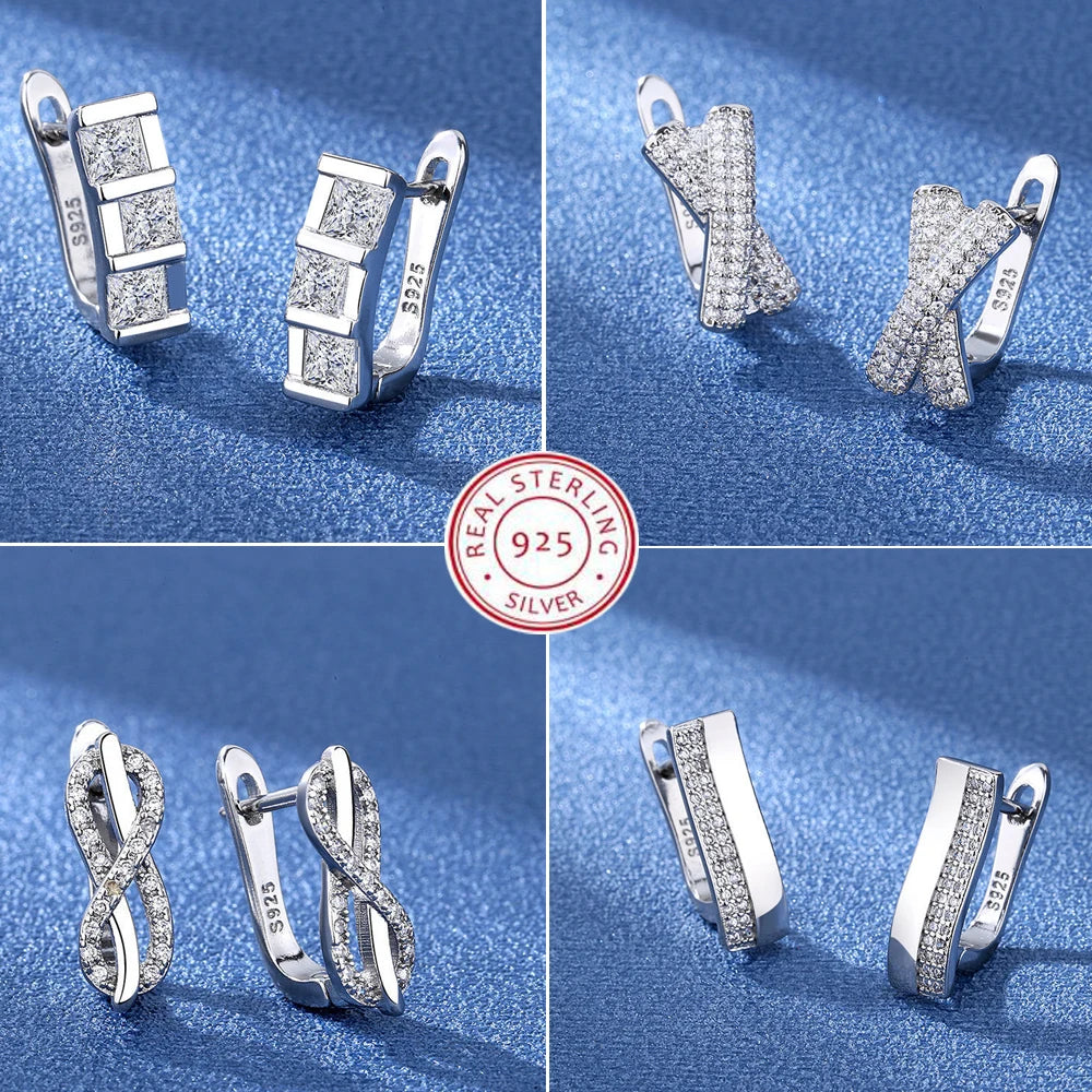 925 Sterling Silver Earrings Jewelry High Quality Retro Simple Pattern Purple White Zircon Earrings Hot Sale