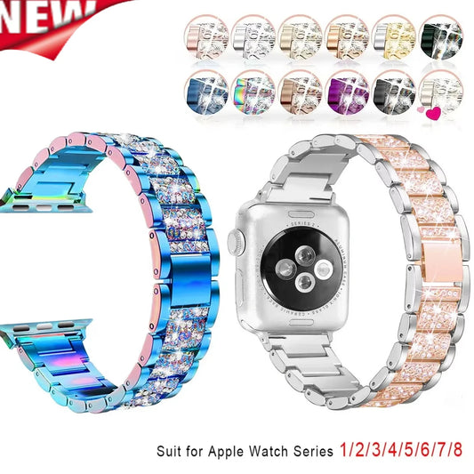 Bling Diamond Strap For Apple Watch Band 40mm 45mm 44mm 41mm 42mm 38mm Metal Belt For IWatch Series 7 SE 6 5 4 Ladies Bracelet