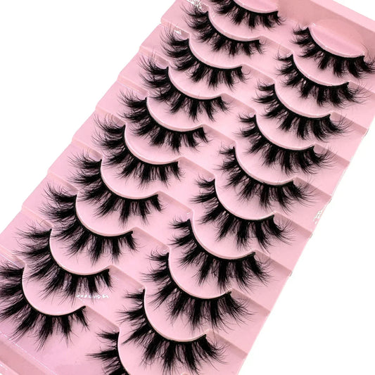 10Pairs Fluffy Artificial Mink Eyelashes Slim Thick Curling 3D Manga Lashes - Durable False Eyelashes for Eye Makeup