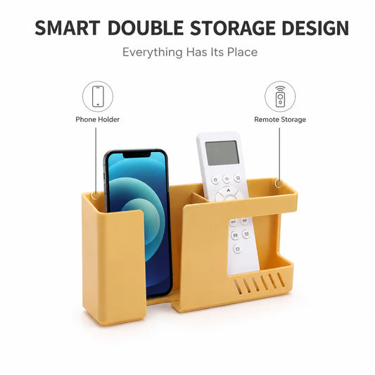 2 In 1 Punch Free Wall Mounted Organizer Remote Control Storage Box Mobile Phone Plug Wall Holder Charging Multifunction Hook