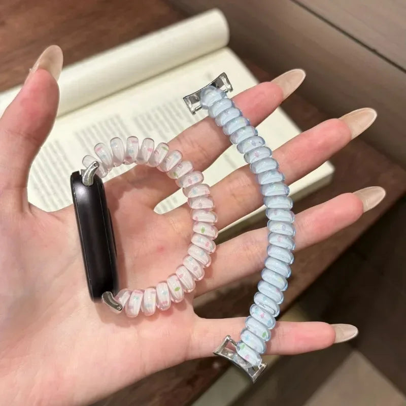 Elegant Spring Coil Wristband for Galaxy Watch 9 40mm 7654FE Ladies Clear TPU Cute Replacement Watch Strap for Garmin 18 20 22mm
