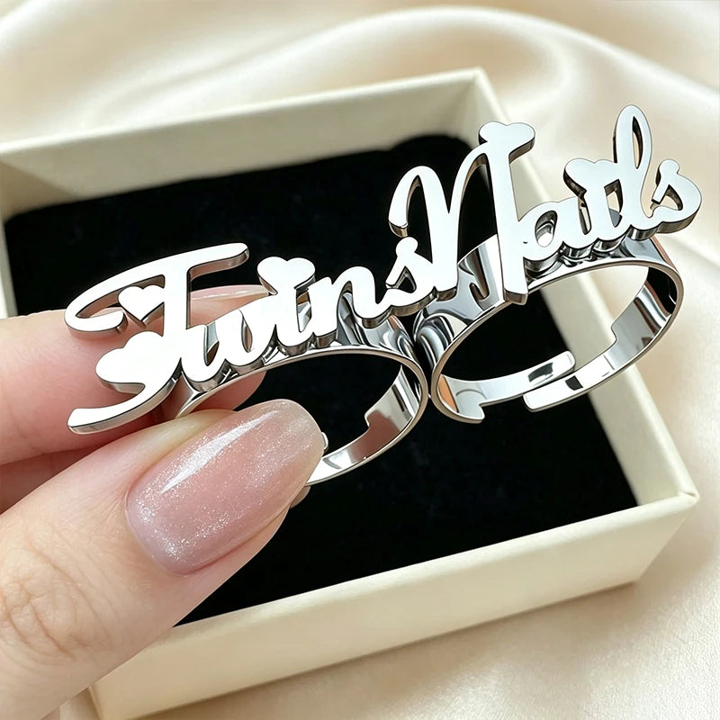 Custom Double Finger Rings To Customize steel Personalized Name Ring Jewellery For Woman Men Customized Stainless Steel Jewelry