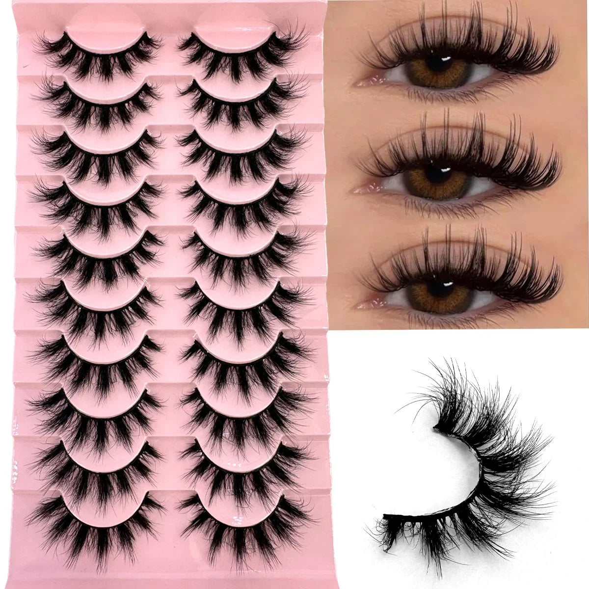 10Pairs Fluffy Artificial Mink Eyelashes Slim Thick Curling 3D Manga Lashes - Durable False Eyelashes for Eye Makeup