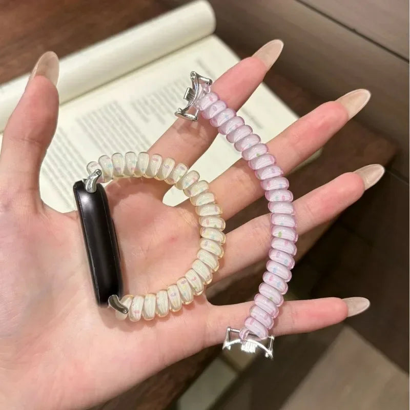 Elegant Spring Coil Wristband for Galaxy Watch 9 40mm 7654FE Ladies Clear TPU Cute Replacement Watch Strap for Garmin 18 20 22mm