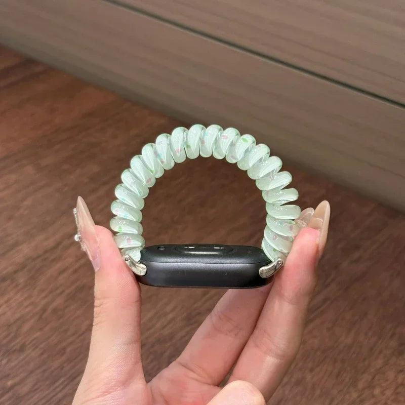Elegant Spring Coil Wristband for Galaxy Watch 9 40mm 7654FE Ladies Clear TPU Cute Replacement Watch Strap for Garmin 18 20 22mm