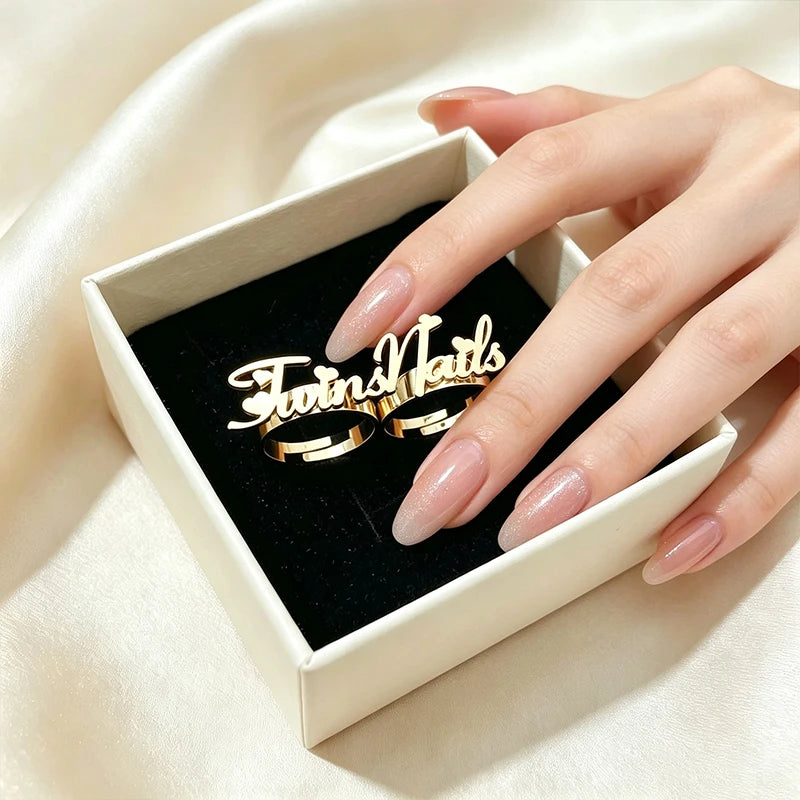 Custom Double Finger Rings To Customize steel Personalized Name Ring Jewellery For Woman Men Customized Stainless Steel Jewelry