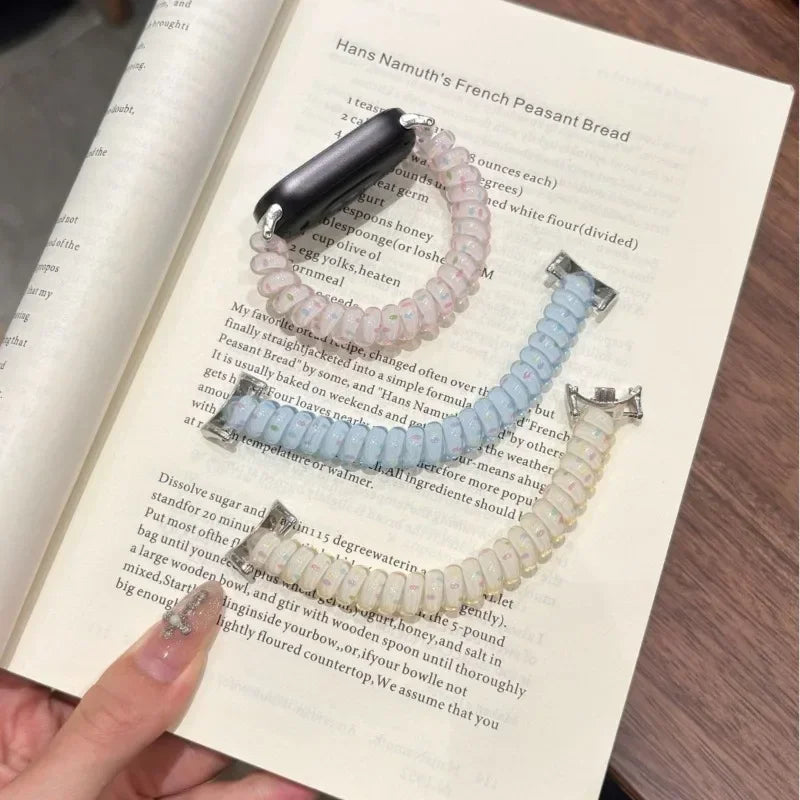Elegant Spring Coil Wristband for Galaxy Watch 9 40mm 7654FE Ladies Clear TPU Cute Replacement Watch Strap for Garmin 18 20 22mm