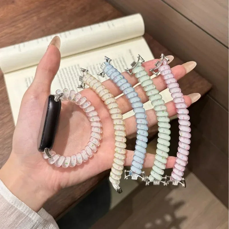 Elegant Spring Coil Wristband for Galaxy Watch 9 40mm 7654FE Ladies Clear TPU Cute Replacement Watch Strap for Garmin 18 20 22mm