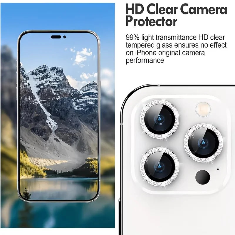 1Set Camera Lens Protector Silver Aluminum AR HD 9H Tempered Glass Metal Ring Case Friendly for iPhone 17 16 15 14 13 11 Pro Max