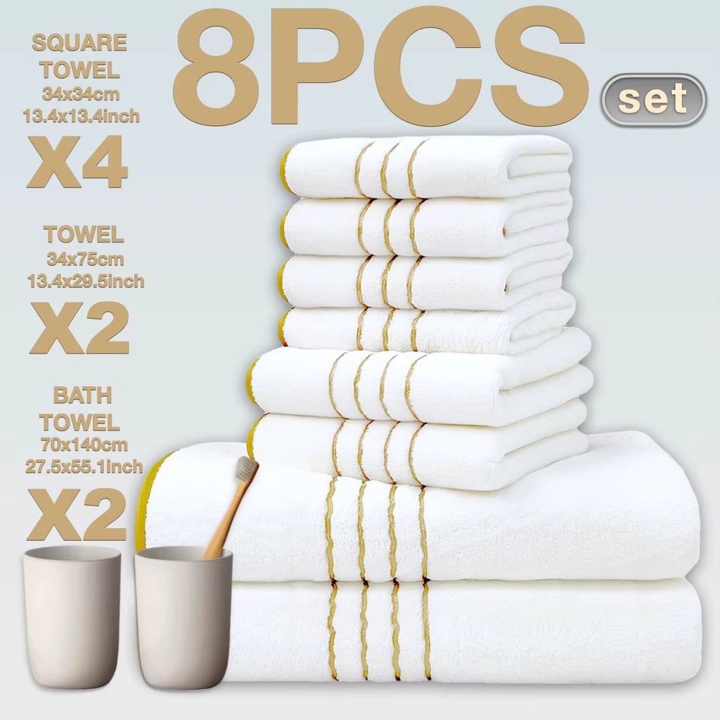 8pcs Luxury Hotel High Quality Cotton Bath Towel Set, Including Soft Absorbent Quick-Drying Set, Suitable for Bathroom