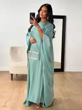 Batwing Butterfly Sleeve Satin Khimar Abaya Dubai Muslim Maxi Dress Kaftan Abayas For Women Kebaya Caftan Robe Femme Vestidos