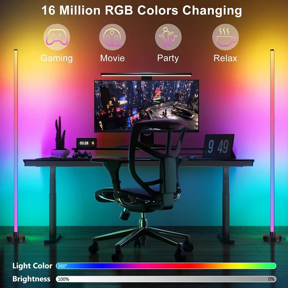 HOMEFISH Smart LED Floor Lamp RGB Remote APP Control Music Sync Corner Lighting Timer Modern Mood Standing Lamp for Living Room