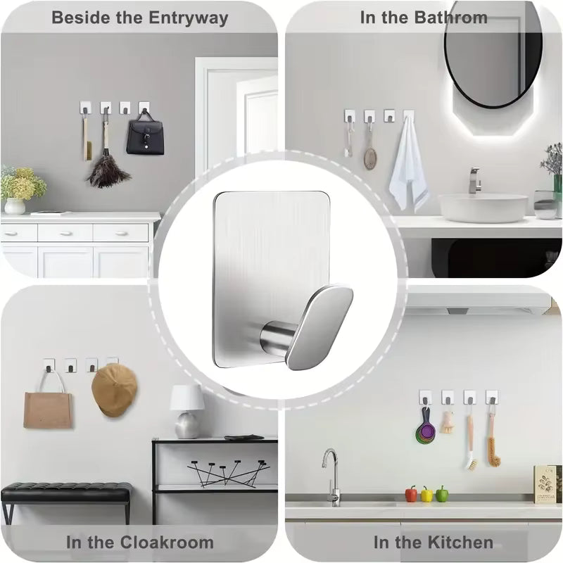 2pc/4pc bathroom clothes hooks, adhesive wall hooks, stainless steel towel racks, bathroom kitchen hardware, multi-purpose hooks