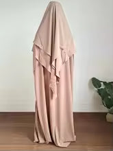 Eid Abaya Dress for Woman 2 Piece Set +Long Khimar Niqab Ramadan Women Prayer Party Arabic Robe Caftan Vestido Kaftan