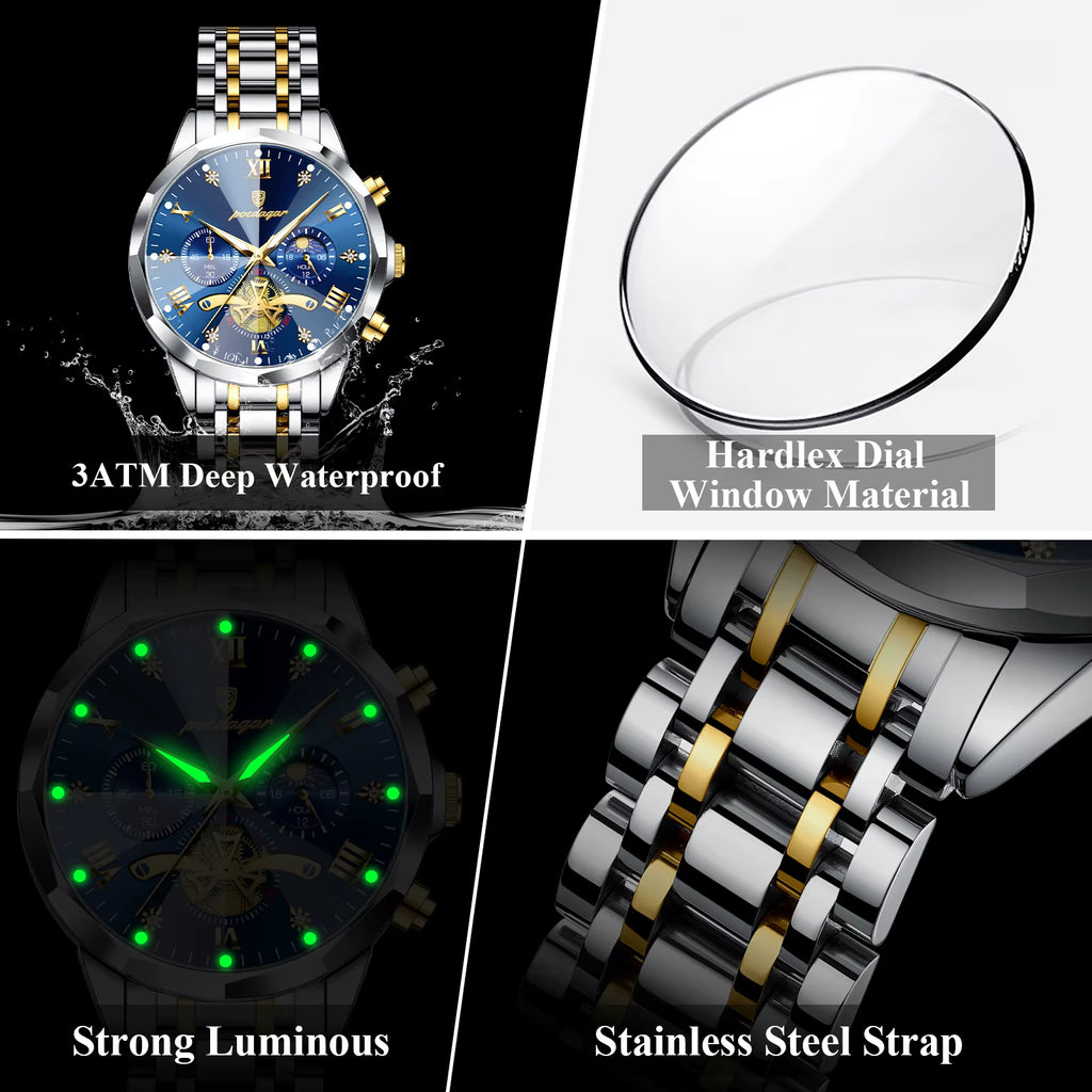 POEDAGAR Luxury Men Watch Top Original Waterproof Luminous Chronograph Man Wristwatch Stainless Steel Quartz Men's Watches Reloj