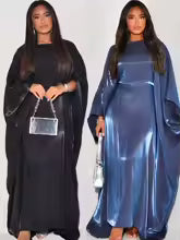Batwing Butterfly Sleeve Satin Khimar Abaya Dubai Muslim Maxi Dress Kaftan Abayas For Women Kebaya Caftan Robe Femme Vestidos