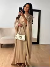 Batwing Butterfly Sleeve Satin Khimar Abaya Dubai Muslim Maxi Dress Kaftan Abayas For Women Kebaya Caftan Robe Femme Vestidos